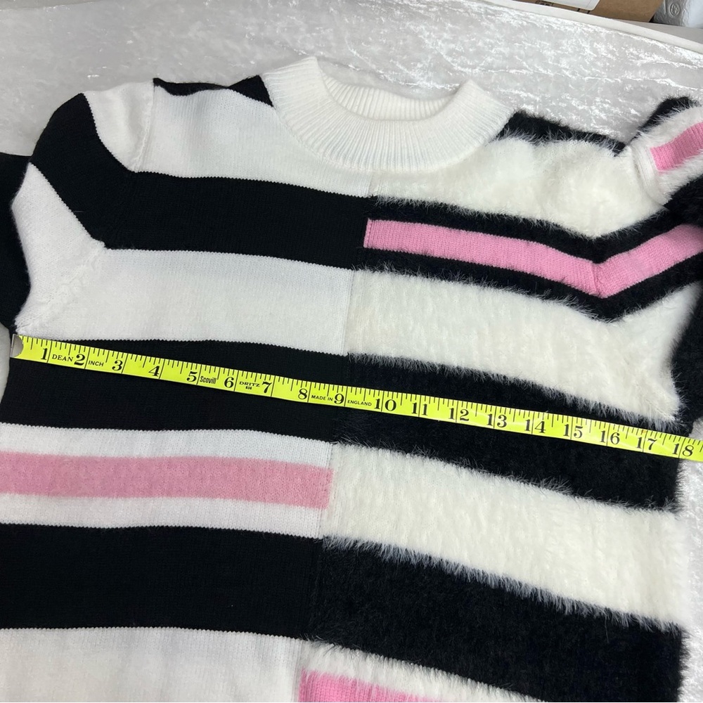 THML Kirsten striped M knit sweater white pink black bold modern high neckline - Picture 8 of 12